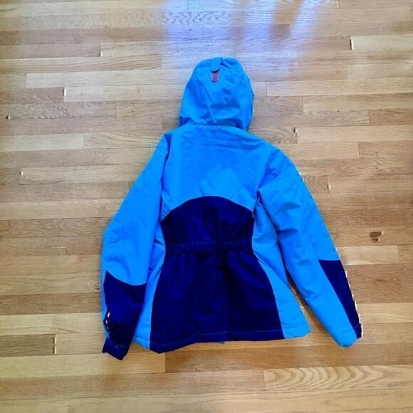 Land's End Girls L 14 Stormer Jacket Coat Hooded Blue Coral Star Zip Front - Picture 7 of 9